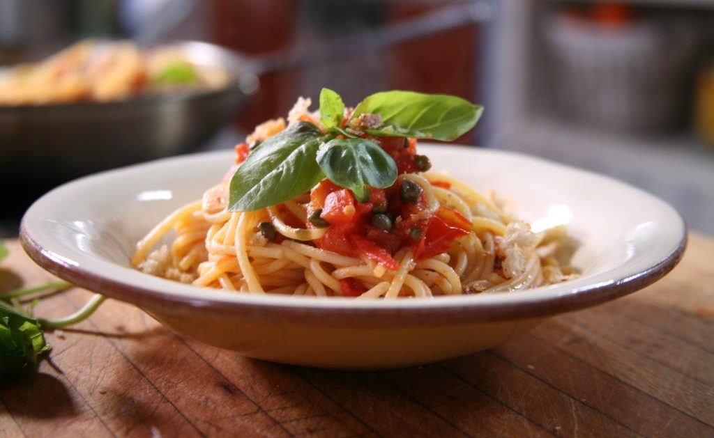 Spaghetti with Tomatoes and Capers Lidia