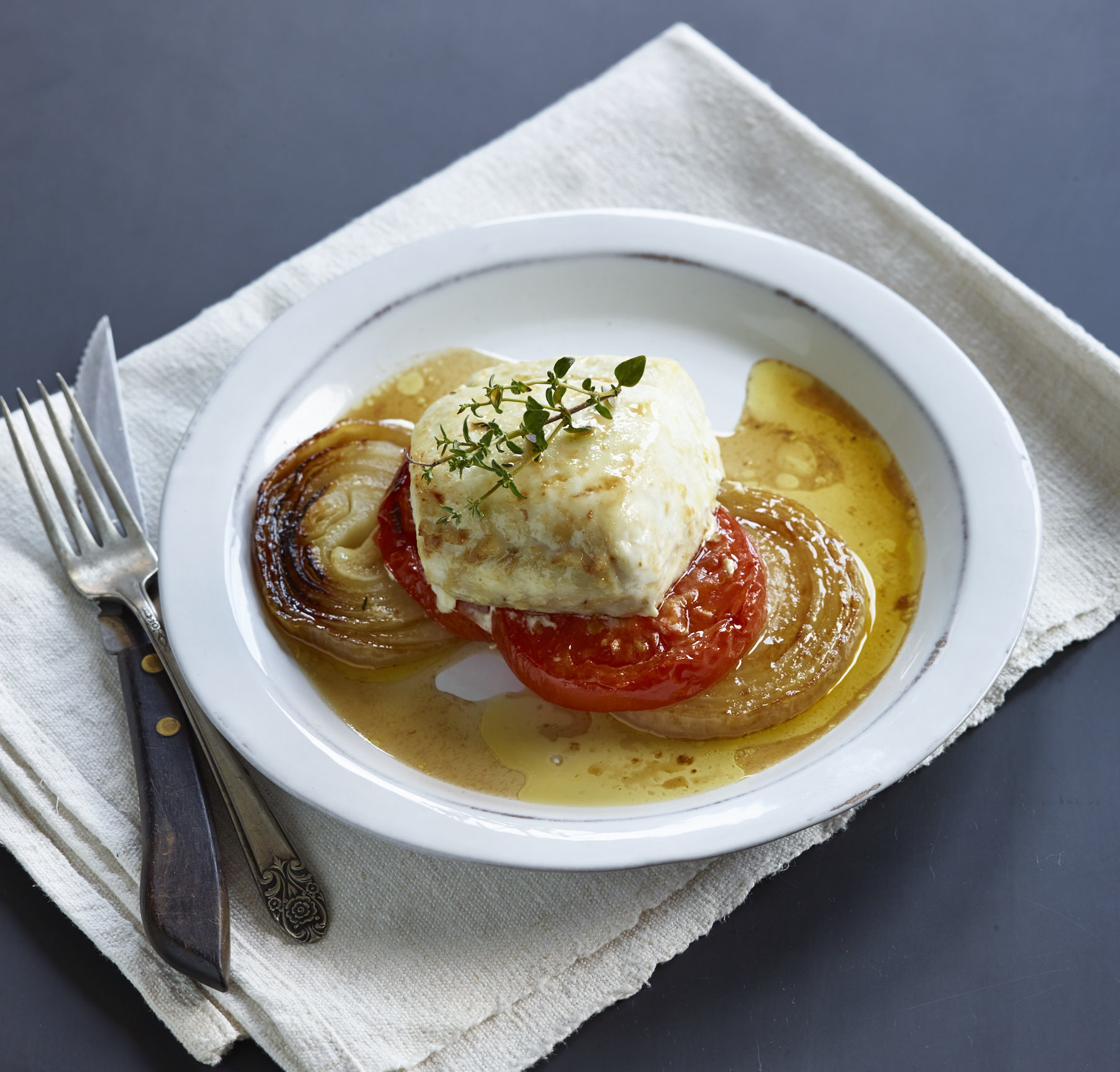 HALIBUT BAKED WITH TOMATOES AND ONIONS Lidia
