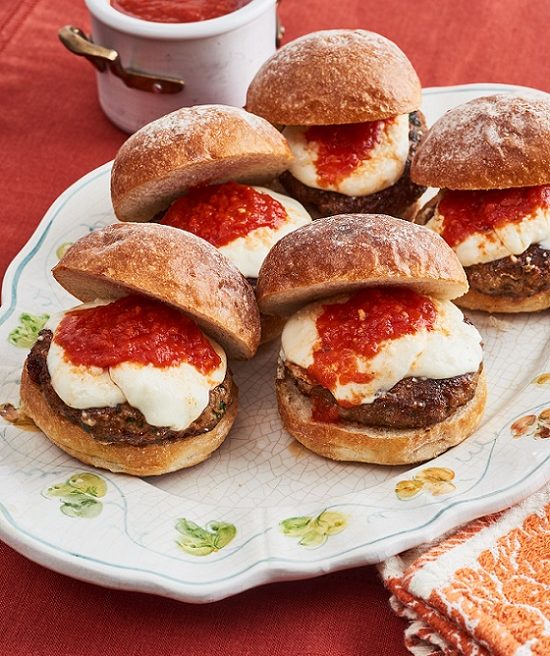 Grilled Meatball Burgers with Marinara and Mozzarella Lidia