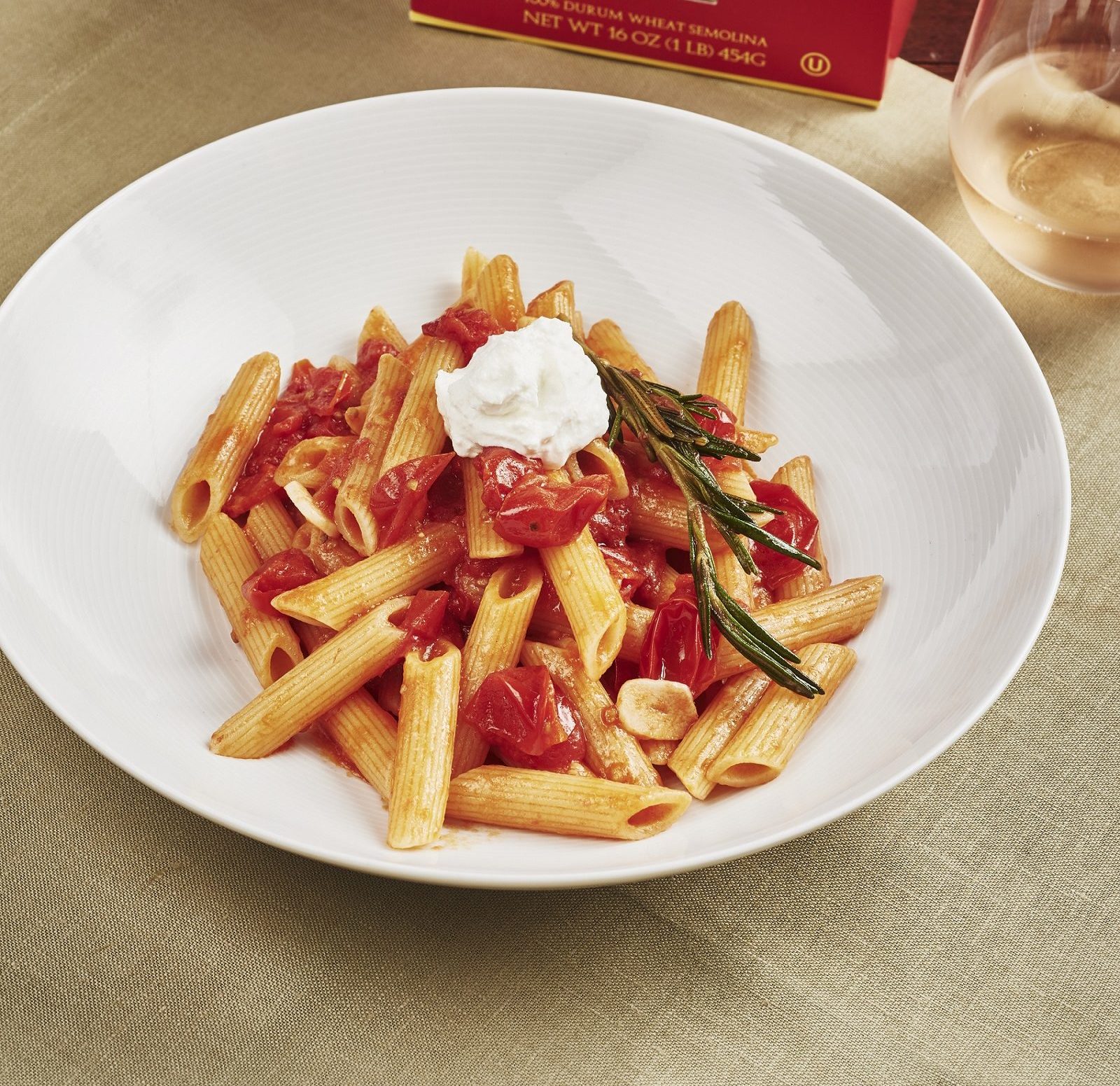 Penne with Spicy Tomato Sauce, Rosemary, and Ricotta - Lidia