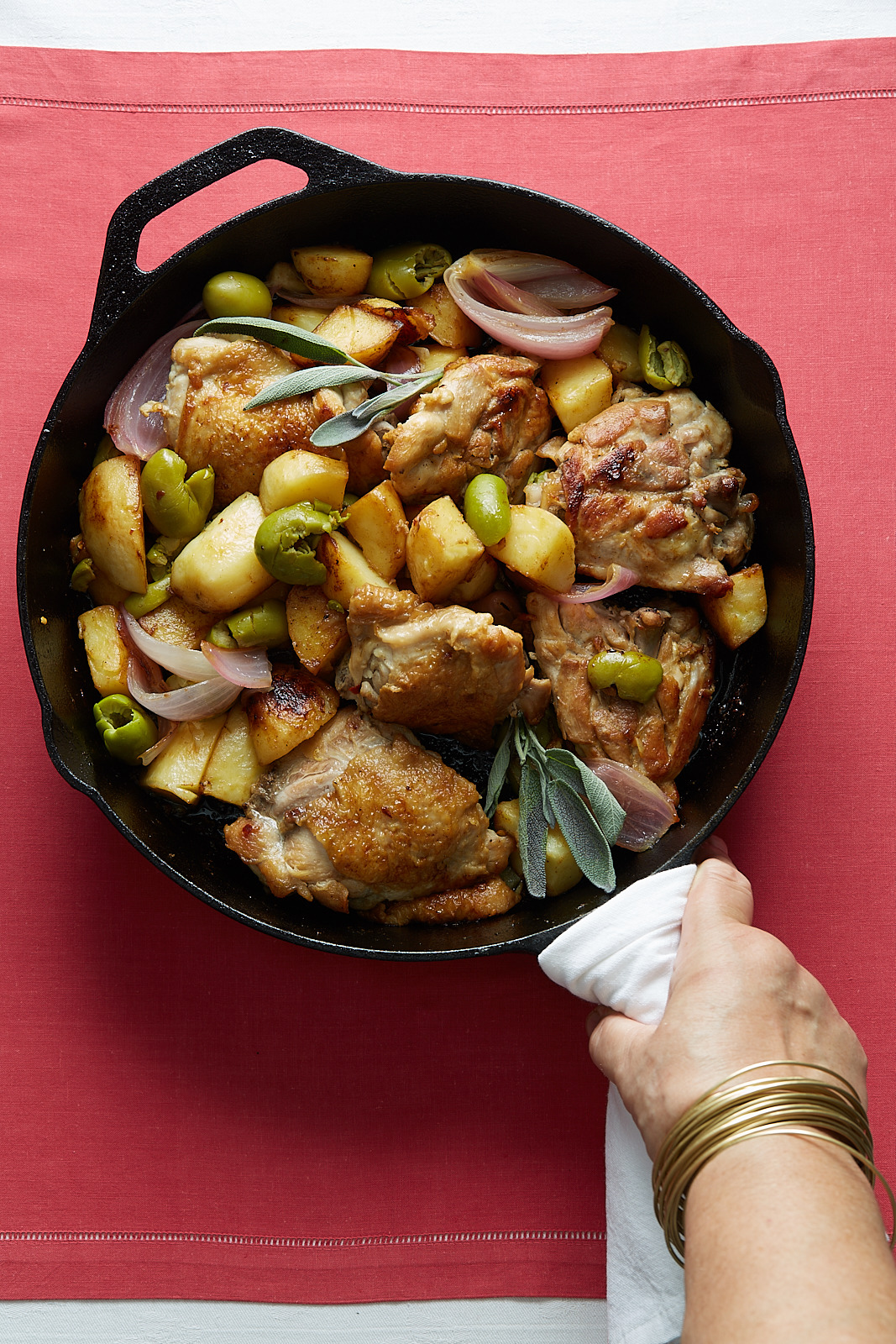 Skillet Chicken Thighs with Cerignola Olives and Potatoes Lidia
